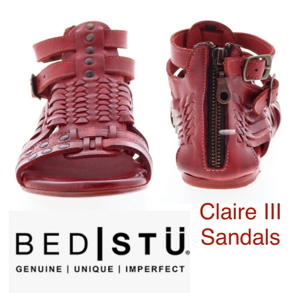 Bed Stu Red Woven Leather Claire III Sandals